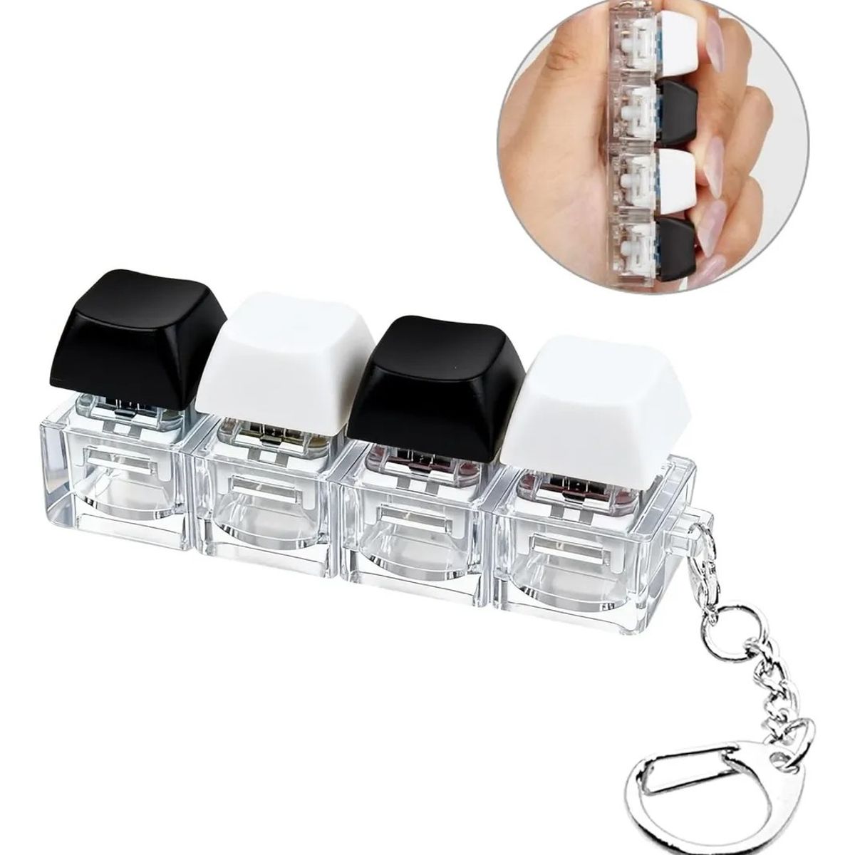 KUANGYE - Llavero Fidget Antiestrés Teclado Mecánico Clicky Gamer Teclado En Blanco Y Negro