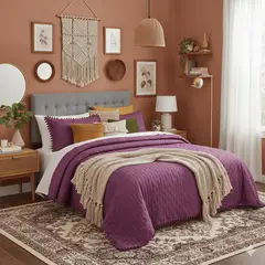 DEKOHOME - Cubrecama Pompones Morado 2 Plazas