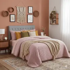 DEKOHOME - Cubrecama Pompones Palo de rosa 2 Plazas