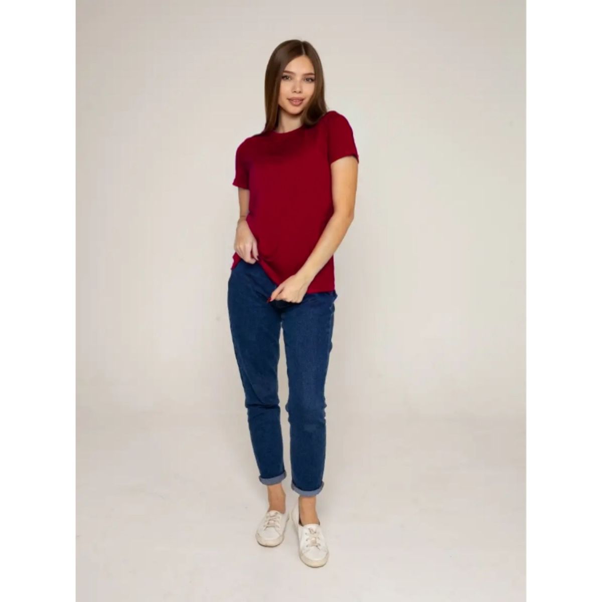 LIKE SHOP - Polera Manga Corta Algodón Mujer Cuello Redondo Lisa Basic