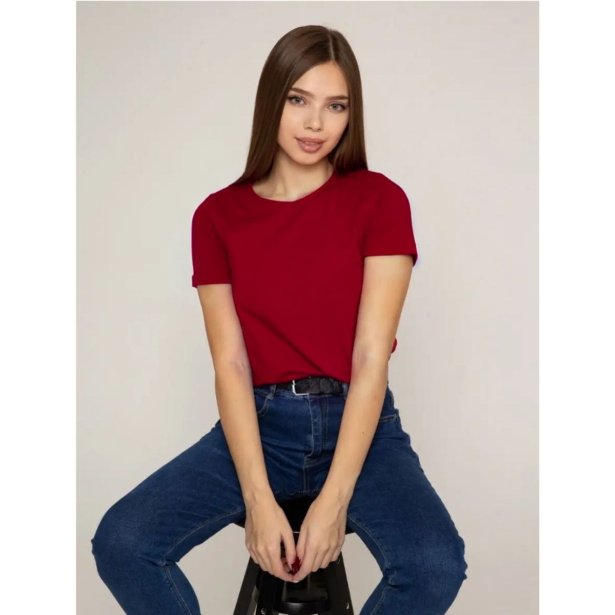 LIKE SHOP - Polera Manga Corta Algodón Mujer Cuello Redondo Lisa Basic