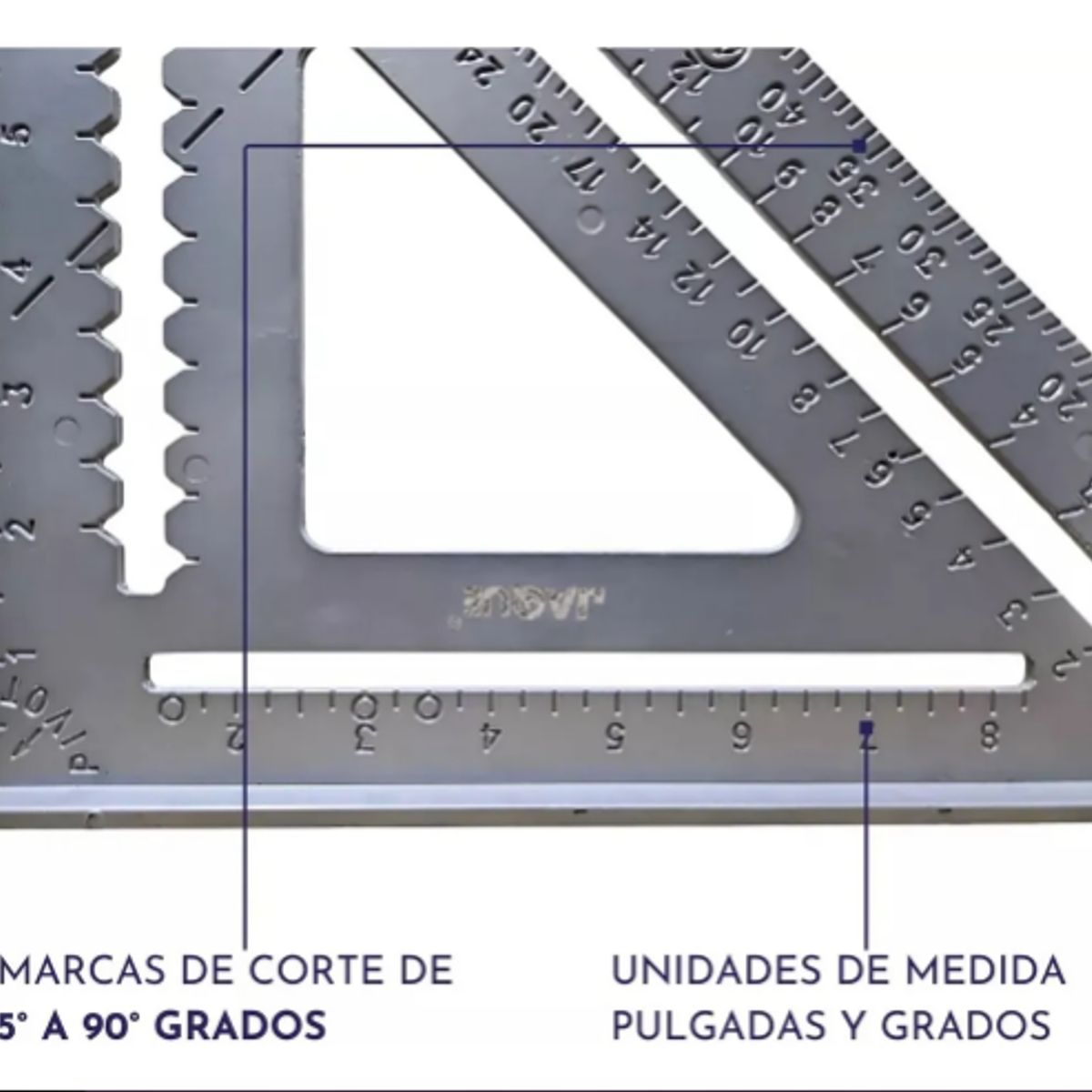 GENERICO - Regla Escuadra Triangular Metálica De Carpintería Grados Plateado