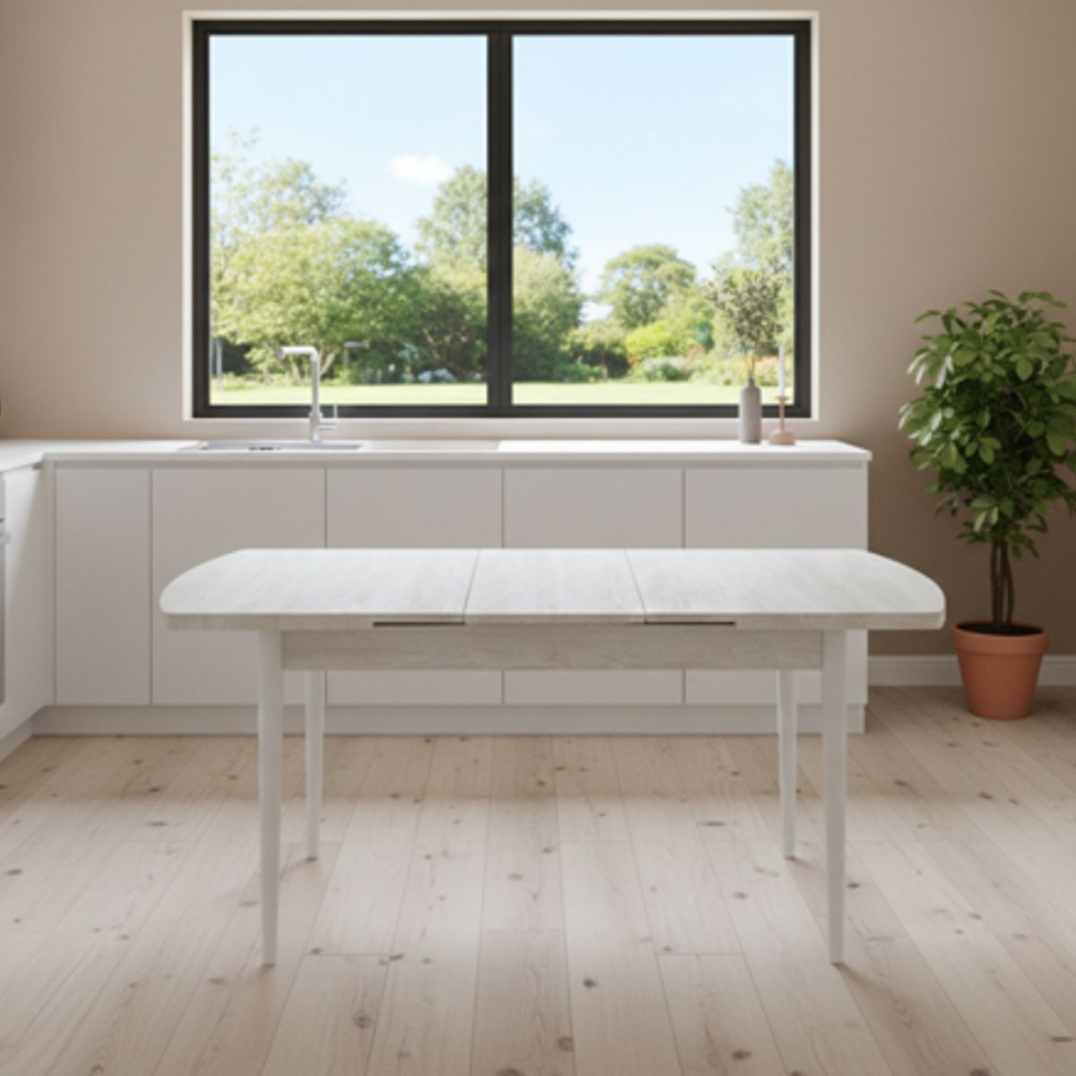 GENERICO - Mesa Comedor Blanco Mariposa para 6 personas, Mesa Extensible 80x130+40(M6)