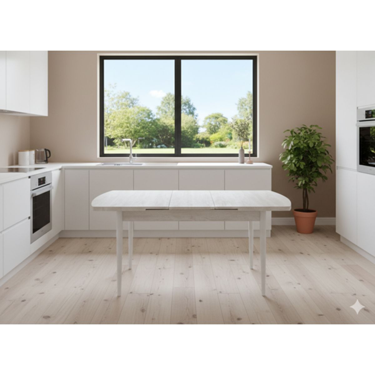 GENERICO - Mesa Comedor Blanco Mariposa para 6 personas, Mesa Extensible 80x130+40(M6)
