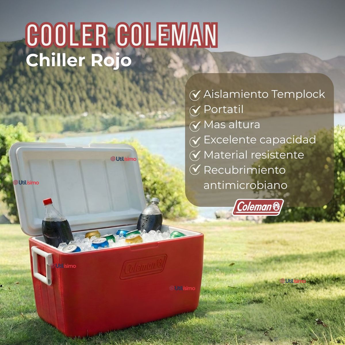 COLEMAN - Cooler Coleman® Rojo 45 Litros / 48 QT Cava Térmica