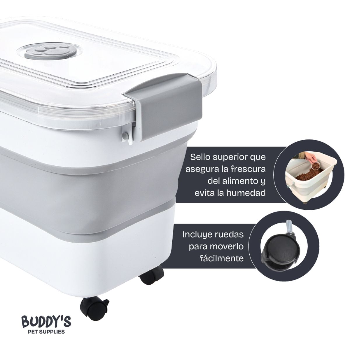 BUDDY'S PET SUPPLIES - Contenedor Alimento Plegable para Mascotas 30L Perros Gatos