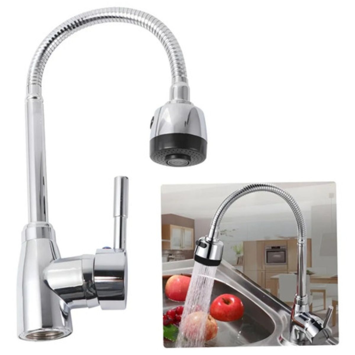 HOMEBRANDT - Llave Grifo Cocina Monomando Lavaplatos Flexible Brillante