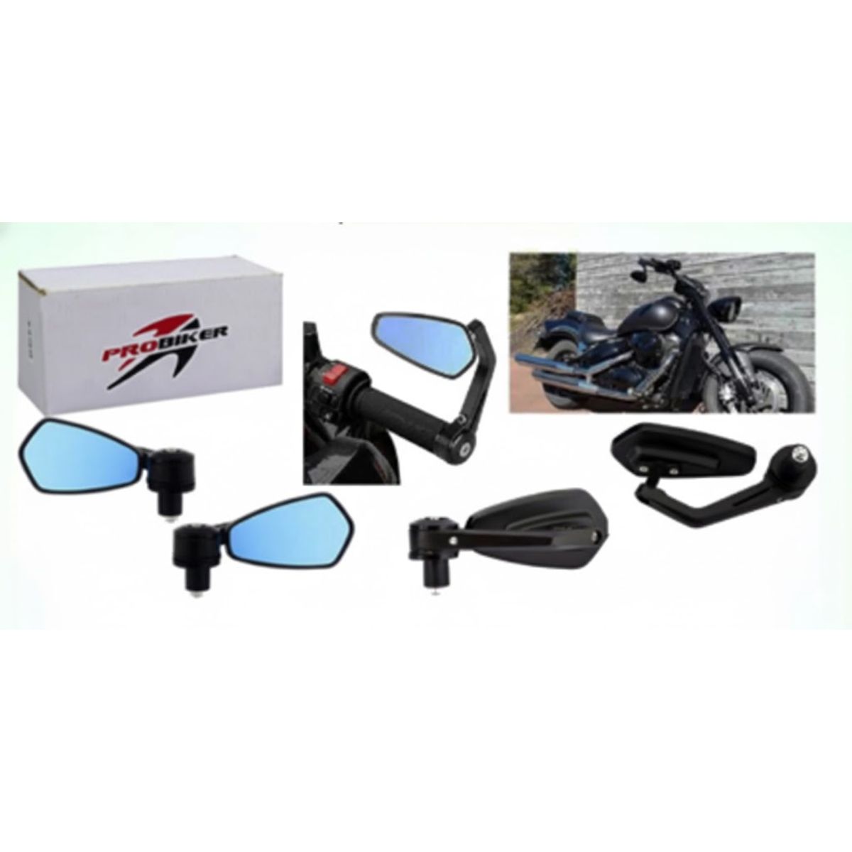 GENERICO - Espejo Pro-Biker Modelo Piston Racer Para Manillar De Moto Vidrio Azul