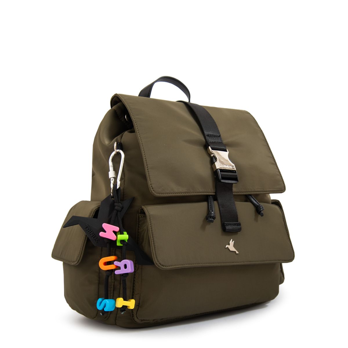 TRINUS - Mochila con tapa melania mediana verde oliva