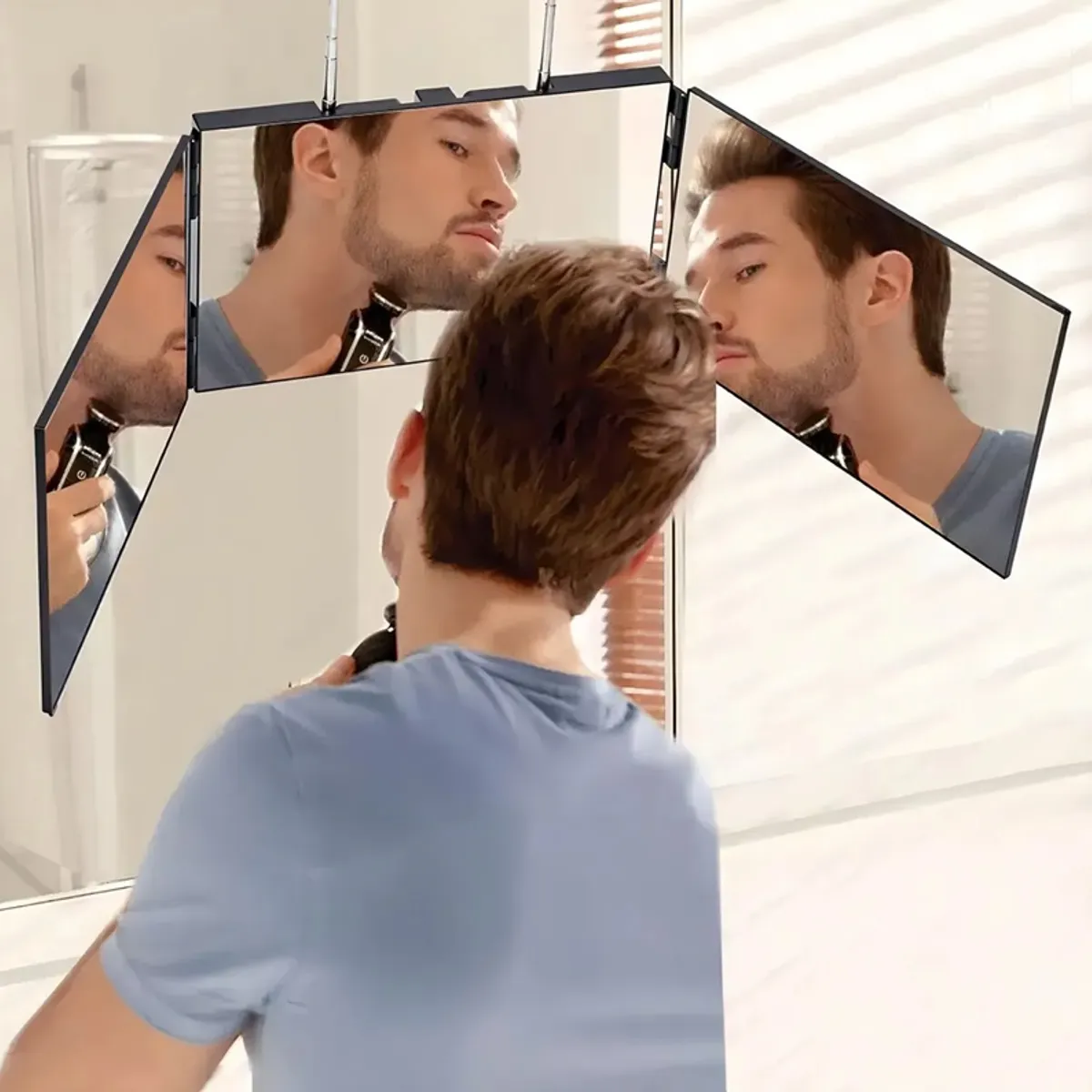 GENERICO - Espejo De 3 Vías De Corte De Pelo Triple De 360° Con Ganchos