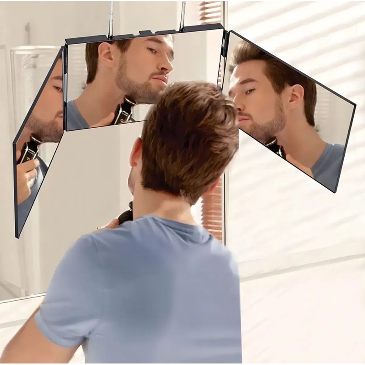 GENERICO - Espejo De 3 Vías De Corte De Pelo Triple De 360° Con Ganchos