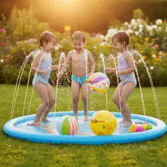 LINE - Alfombra De Agua Piscina A Chorros Cascada Niños Color Celeste 170cm