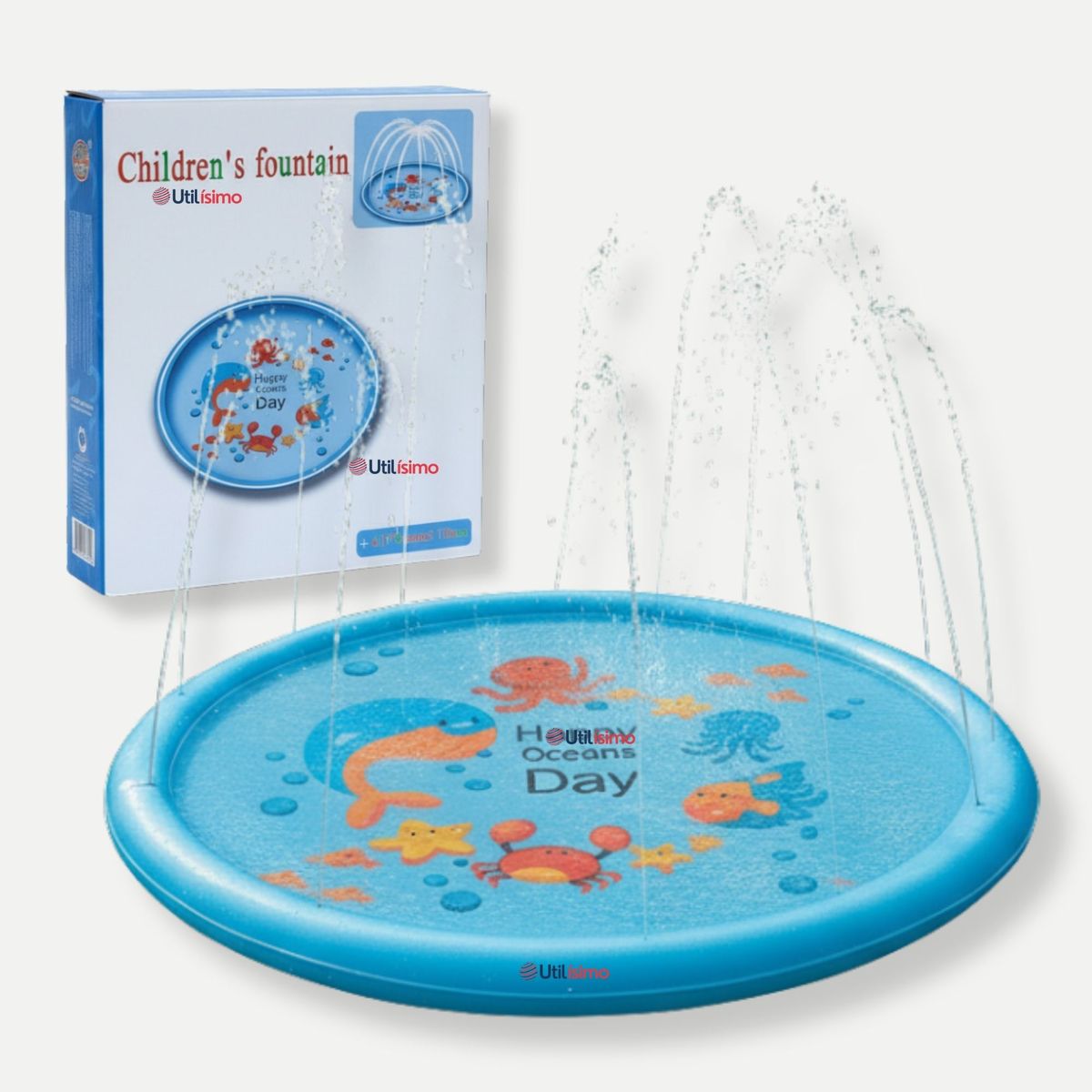 LINE - Alfombra De Agua Piscina A Chorros Cascada Niños Color Celeste 170cm