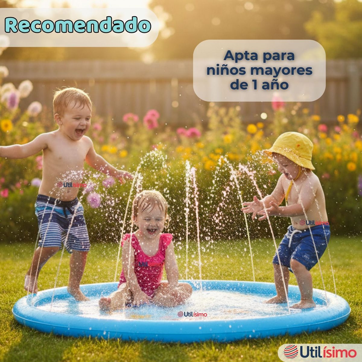 LINE - Alfombra De Agua Piscina A Chorros Cascada Niños Color Celeste 170cm