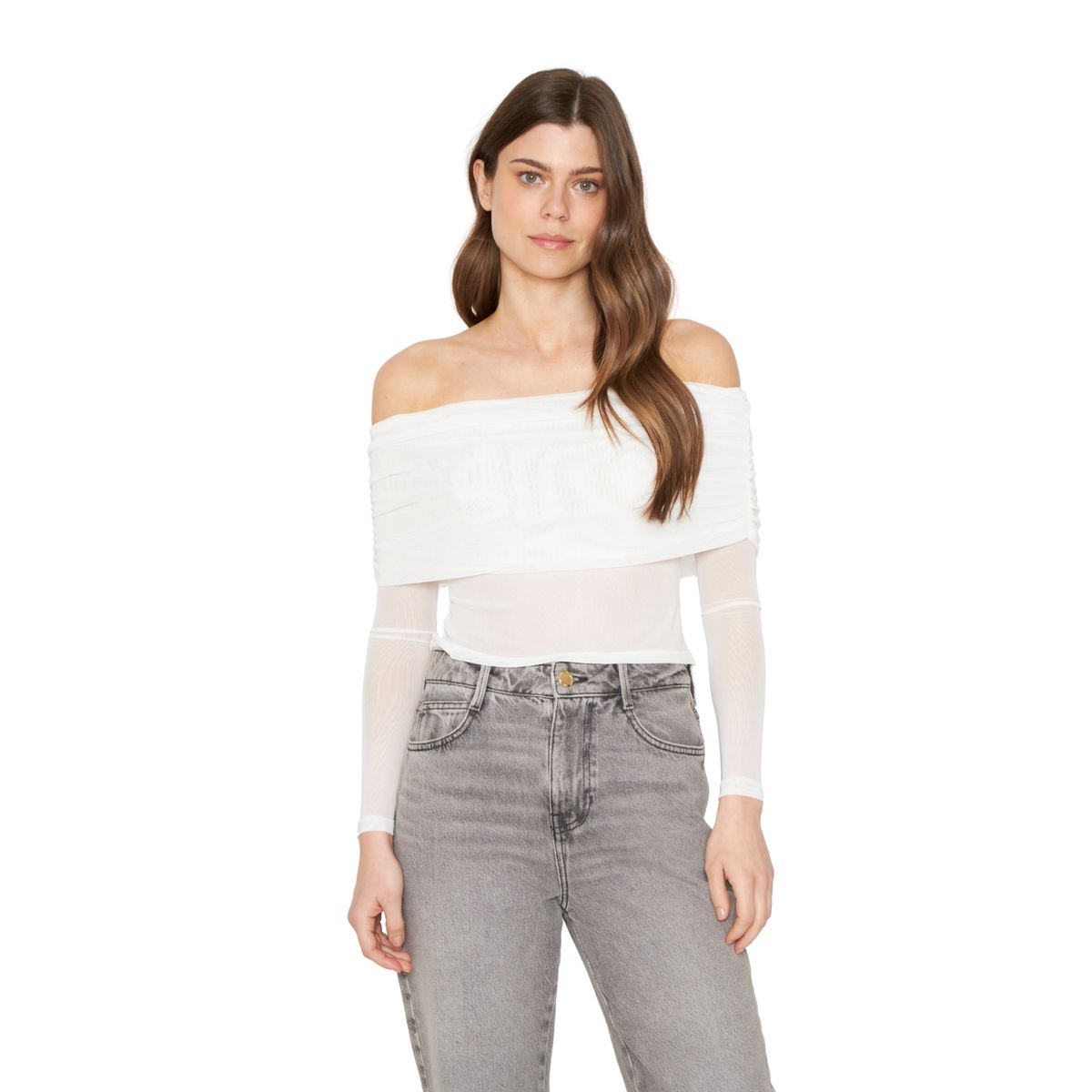 JACINTA TIENDA - Polera Hombros Net blanca Jacinta Tienda