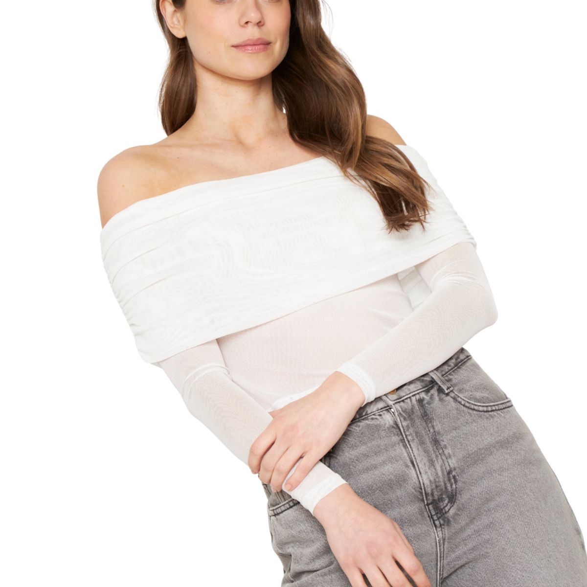 JACINTA TIENDA - Polera Hombros Net blanca Jacinta Tienda
