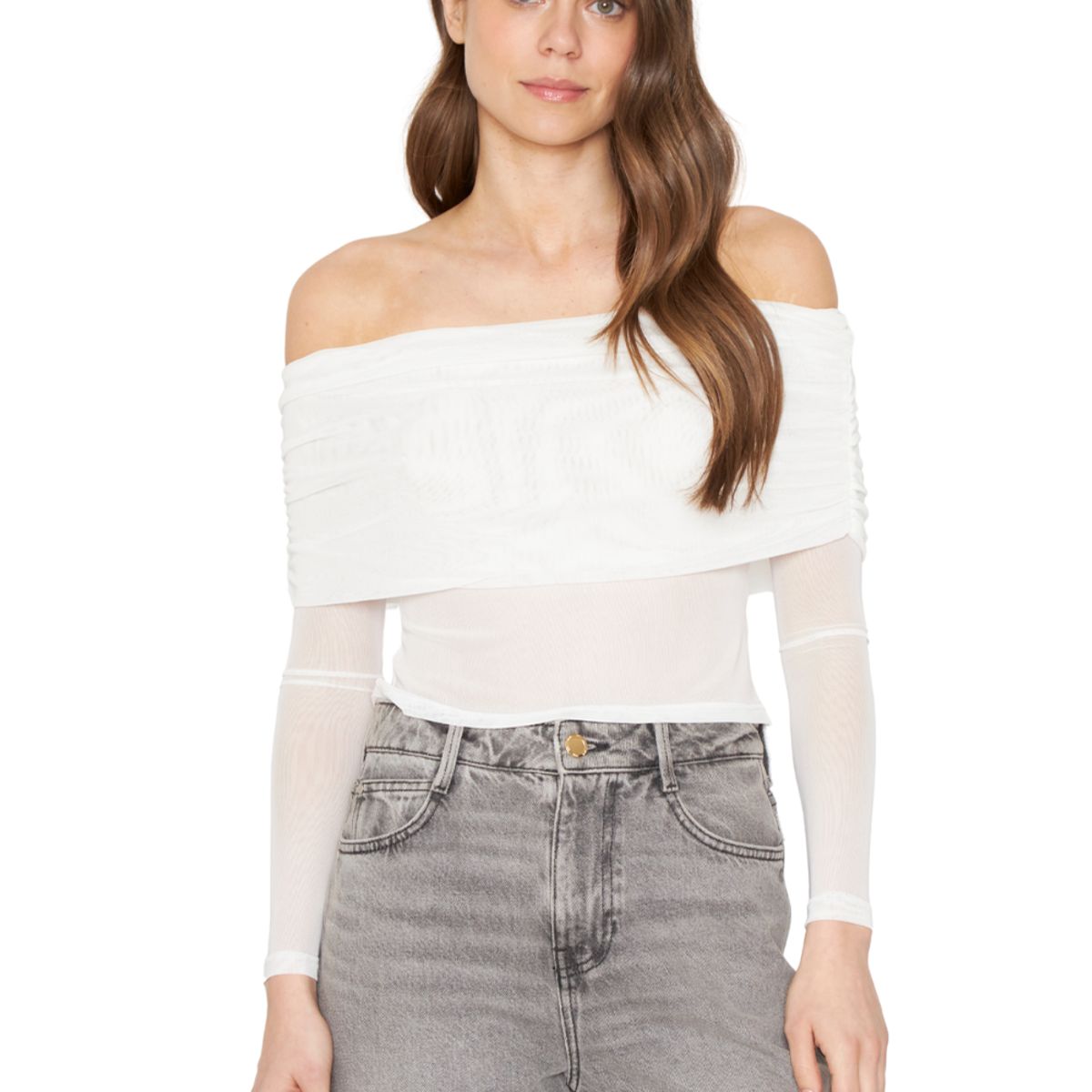 JACINTA TIENDA - Polera Hombros Net blanca Jacinta Tienda