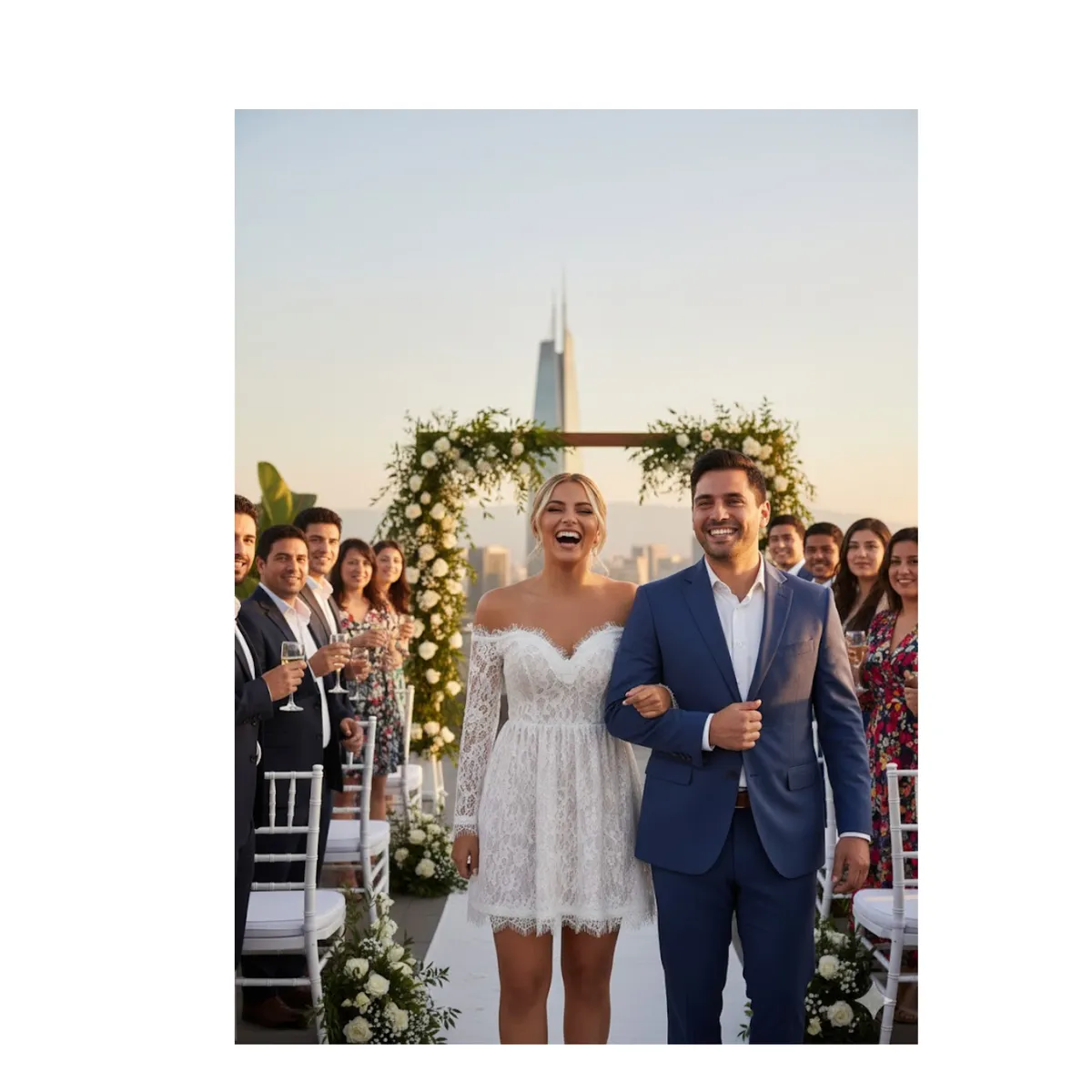 COMPUTECH - Vestido Blanco Matrimonio Boda Civil Elegante Corto Encaje