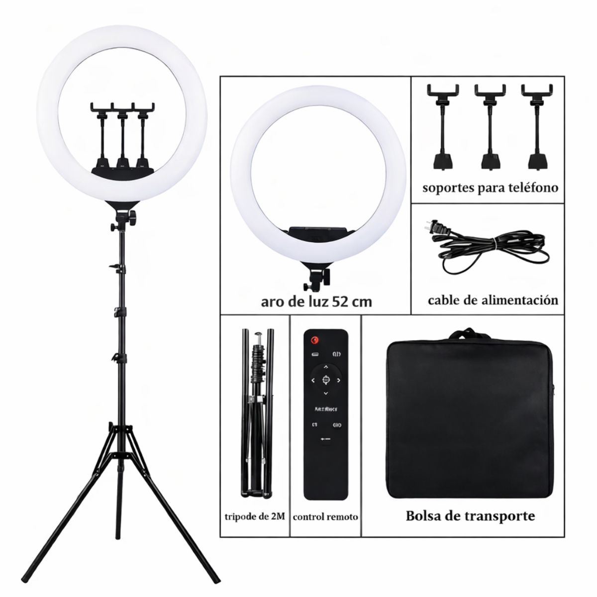HQ RING LIGHT - Aro de Luz LED Profesional 52 cm Con Trípode Ajustable