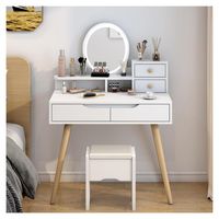 Tocador Con Espejo De Luz Led Y Taburete Blanco 80x40x130cm