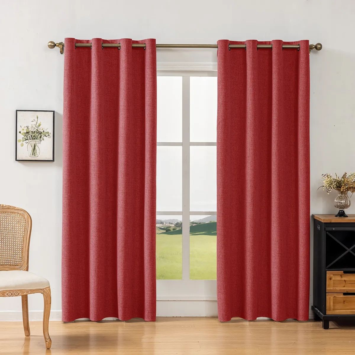 GENERICO - Cortina Lino Con Blackout 100% Térmica Engomada 2 Paños