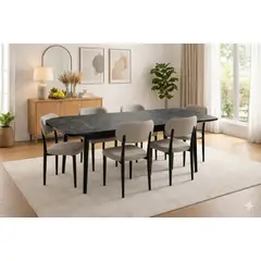 GENERICO - Mesa Comedor Mariposa para 6 personas con 6 sillas, Mesa Extendible, 80cmx142cm+38cm