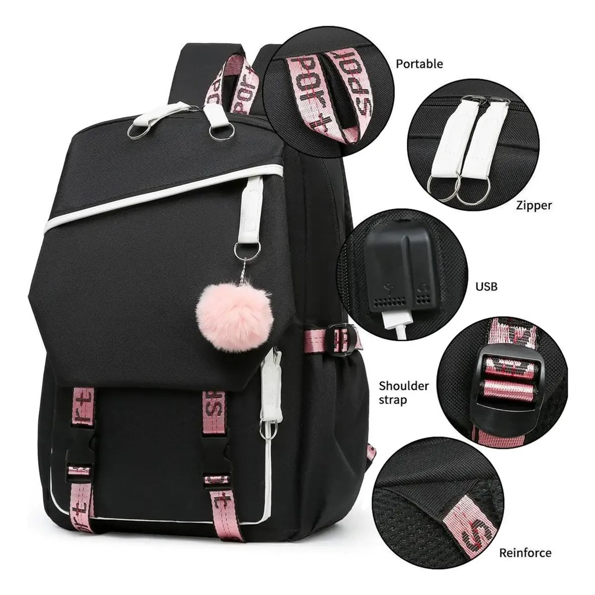 GENERICO - Mochila Urbana Escolar Juvenil Con Interfaz Usb Aux Notebook