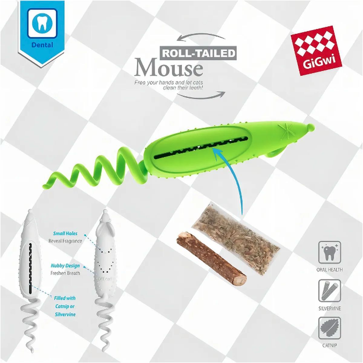 GENERICO - Ratón Cuidado Dental Gigwi Roll Tailed Mouse Con Catnip Para Gatos