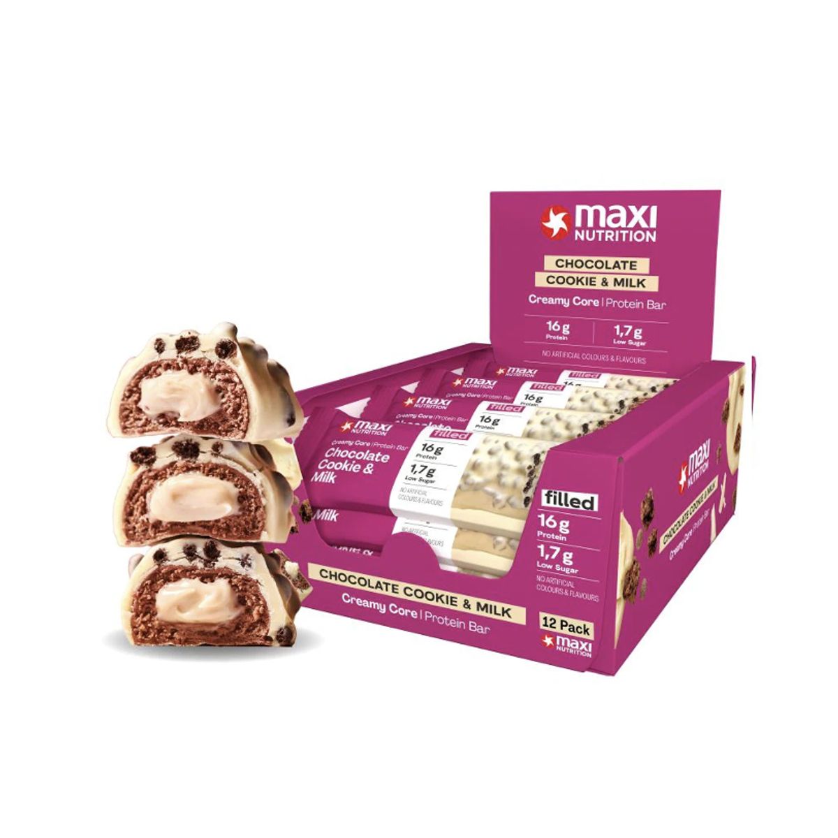 MAXI NUTRITION - Barra de proteina Maxi Nutrition  Chocolate Cookie & Milk 12 unidades