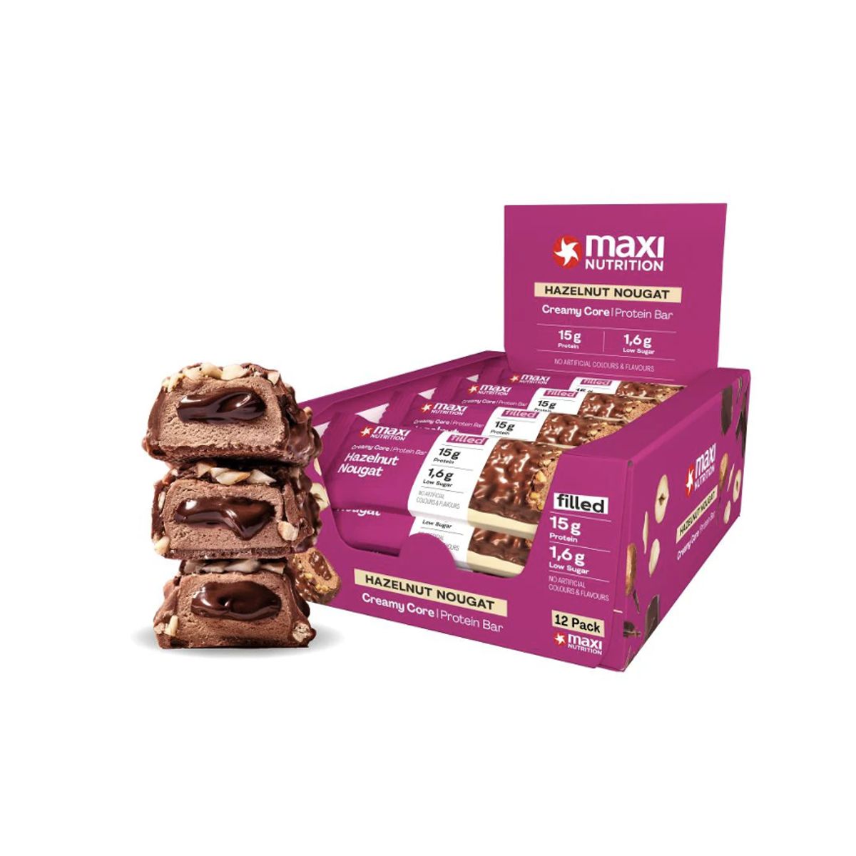 MAXI NUTRITION - Barra de proteina Maxi Nutrition - Hazelnut Nougat 12 unidades