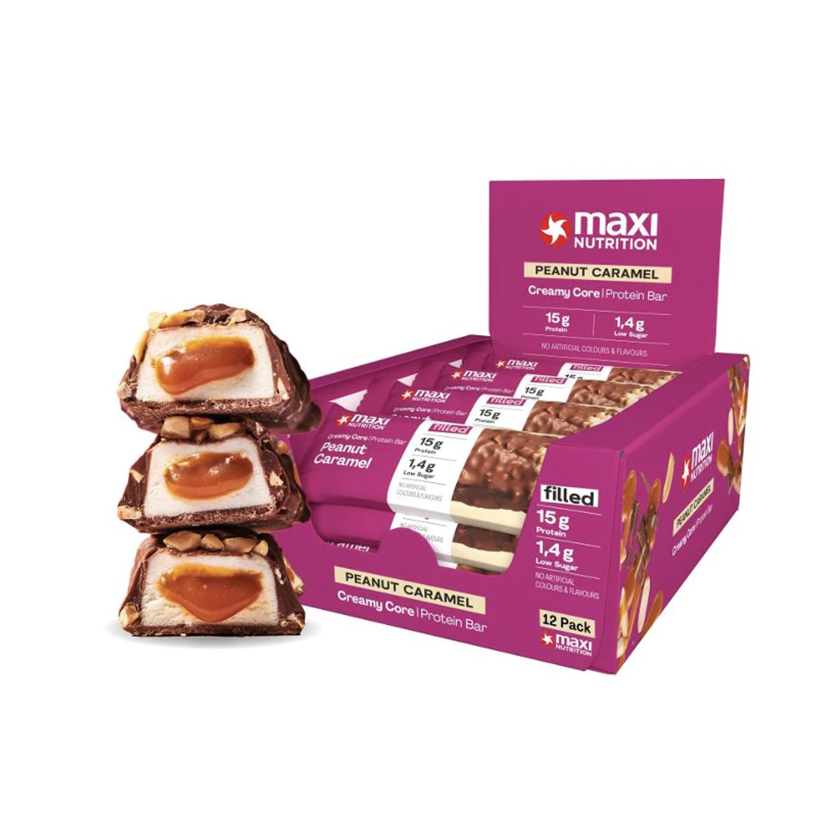 MAXI NUTRITION - Barra de proteina Maxi Nutrition - Peanut Caramel 12 unidades