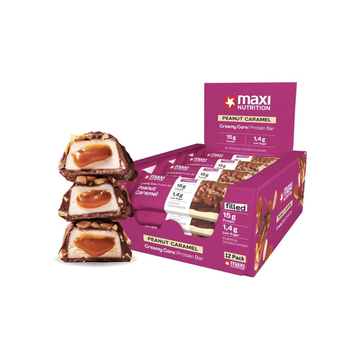 MAXI NUTRITION - Barra de proteina Maxi Nutrition - Peanut Caramel 12 unidades