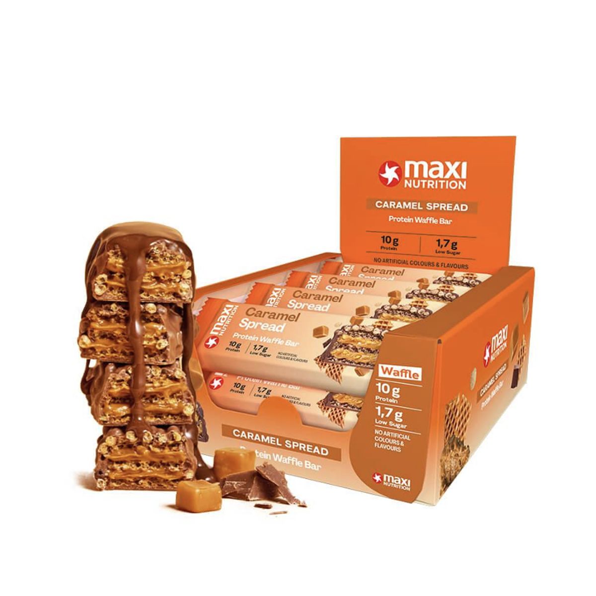 MAXI NUTRITION - Barra de proteina Maxi Nutrition  Waffle Caramel Spread 12 unidades