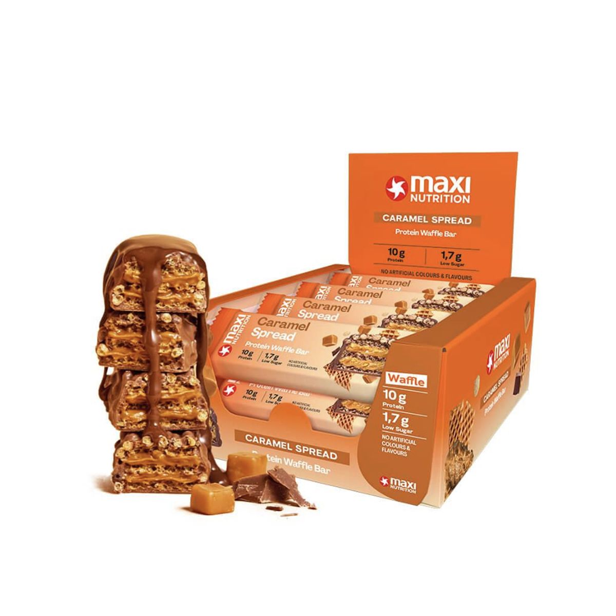 MAXI NUTRITION - Barra de proteina Maxi Nutrition  Waffle Caramel Spread 12 unidades
