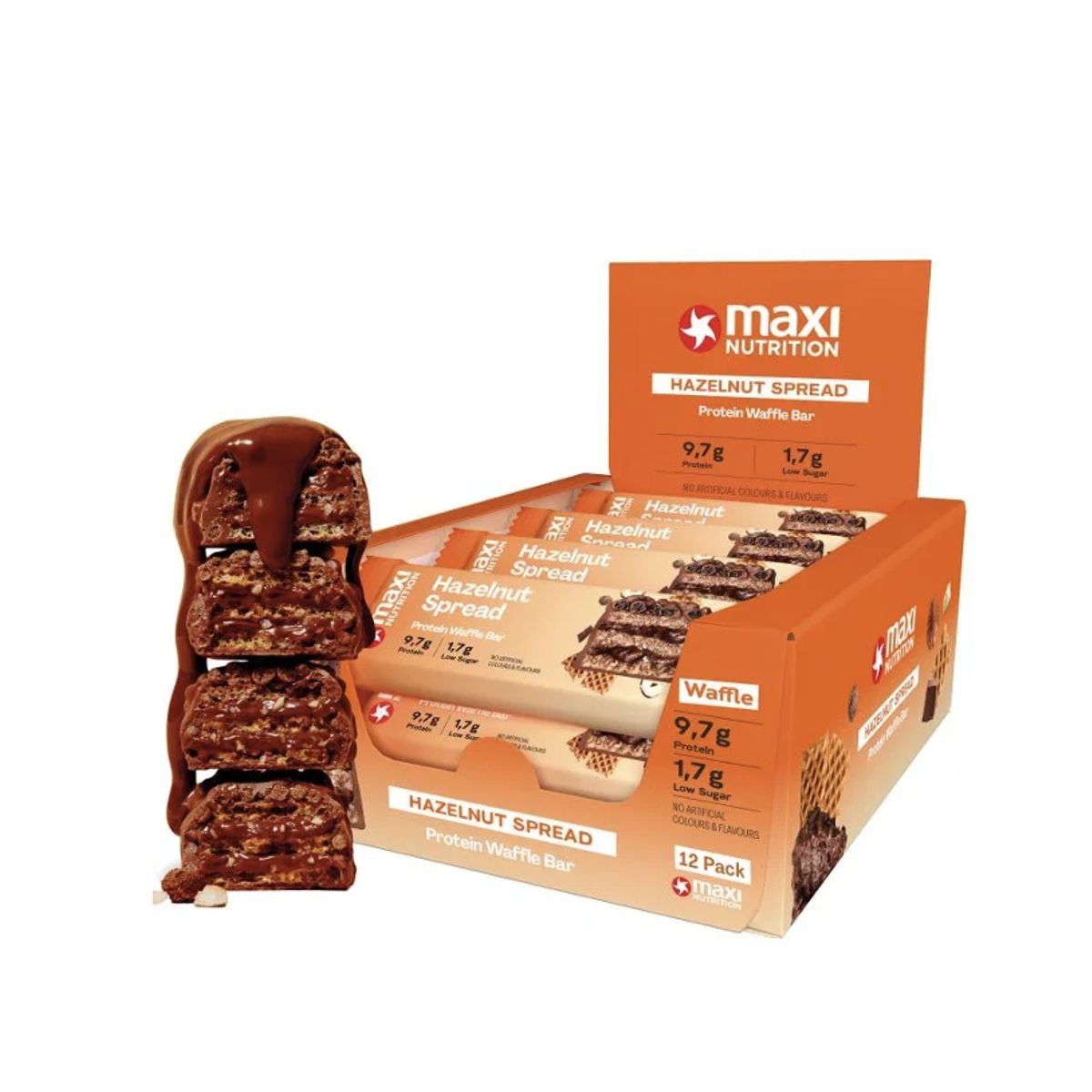 MAXI NUTRITION - Barra de proteina Maxi Nutrition - Waffle Hazelnut Spread 12 unidades