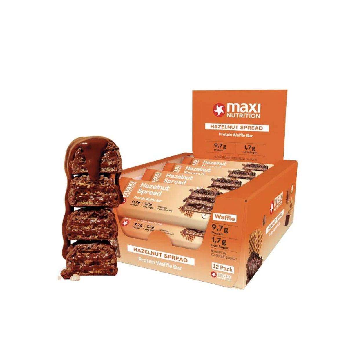 MAXI NUTRITION - Barra de proteina Maxi Nutrition - Waffle Hazelnut Spread 12 unidades