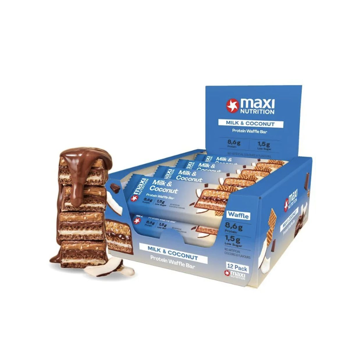 MAXI NUTRITION - Barra de proteina Maxi Nutrition - Waffle Milk & Coconut 12 unidades