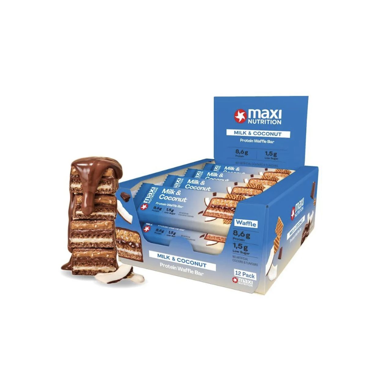 MAXI NUTRITION - Barra de proteina Maxi Nutrition - Waffle Milk & Coconut 12 unidades