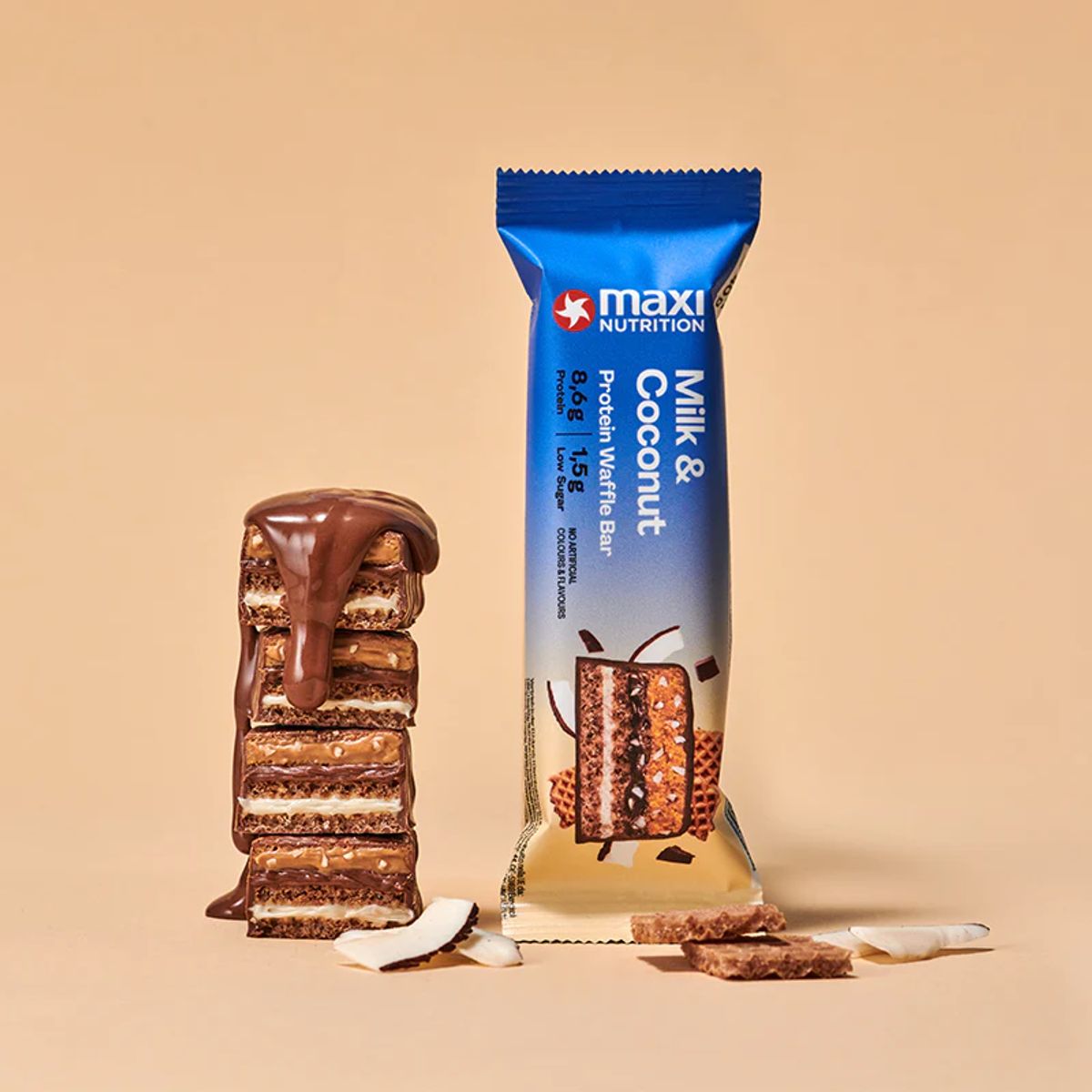 MAXI NUTRITION - Barra de proteina Maxi Nutrition - Waffle Milk & Coconut 12 unidades