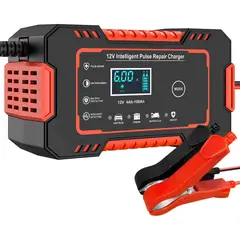 GENERICO - Cargador de Batería 12V 6A JS Logia para Auto Moto Rojo