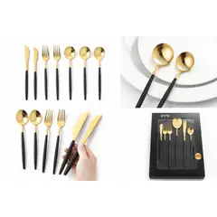 GENERICO - Set Cubiertos 16 Piezas de Acero inoxidable Dorado Negro