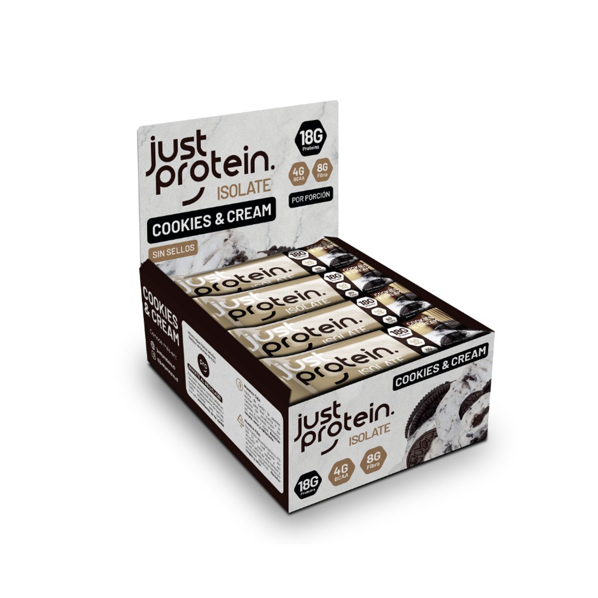 GENERICO - Barra de proteina Just Protein - Cookies & Cream 12 unidades