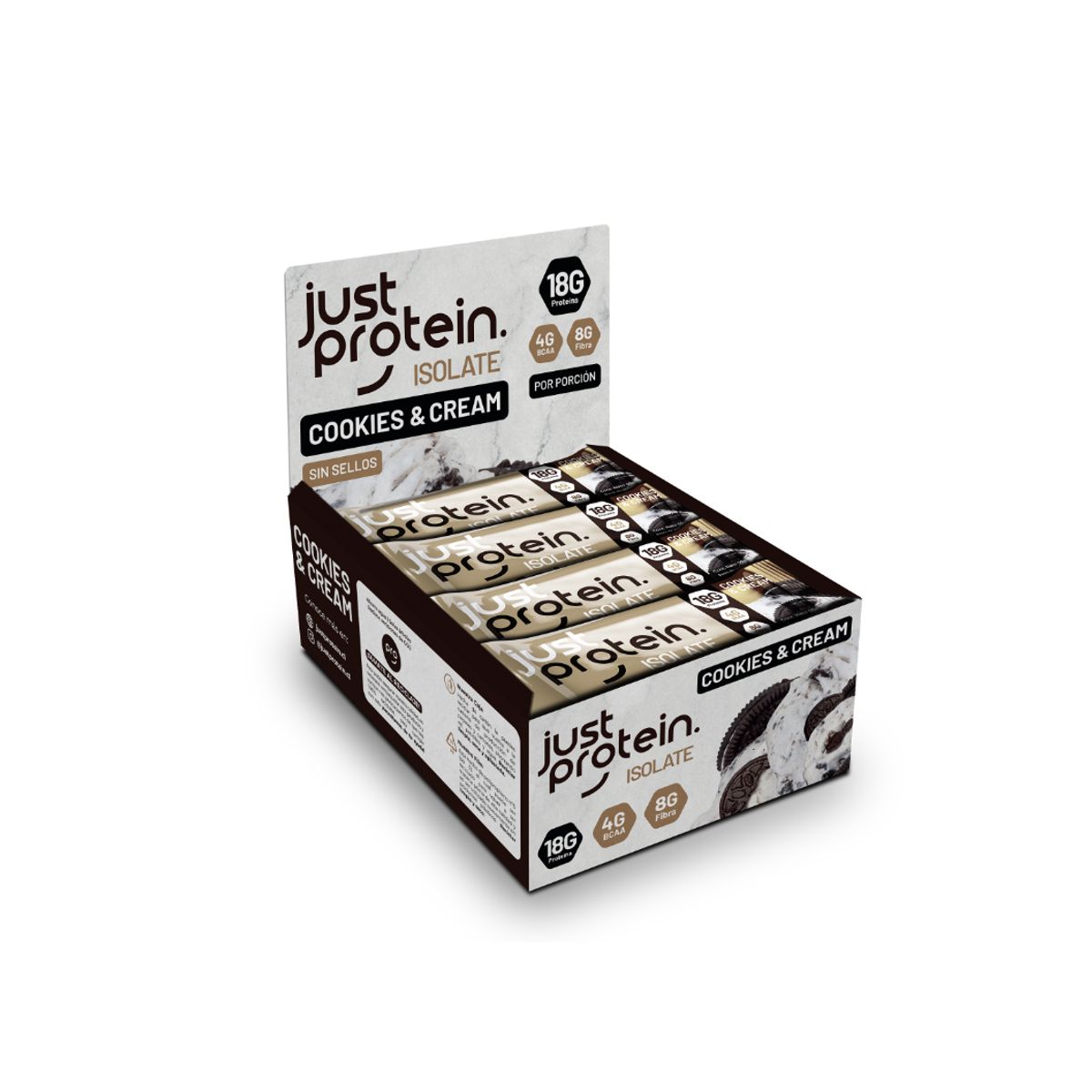 GENERICO - Barra de proteina Just Protein - Cookies & Cream 12 unidades