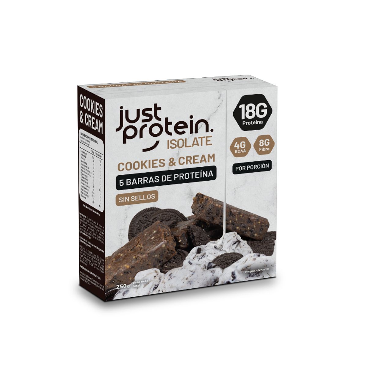 GENERICO - Barra de proteina Just Protein - Cookies & Cream 5 unidades