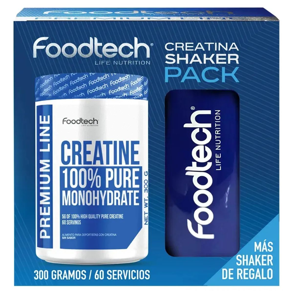 FOODTECH - Creatina Monohidratada + Shaker Foodtech - 300 gr 60 servicios