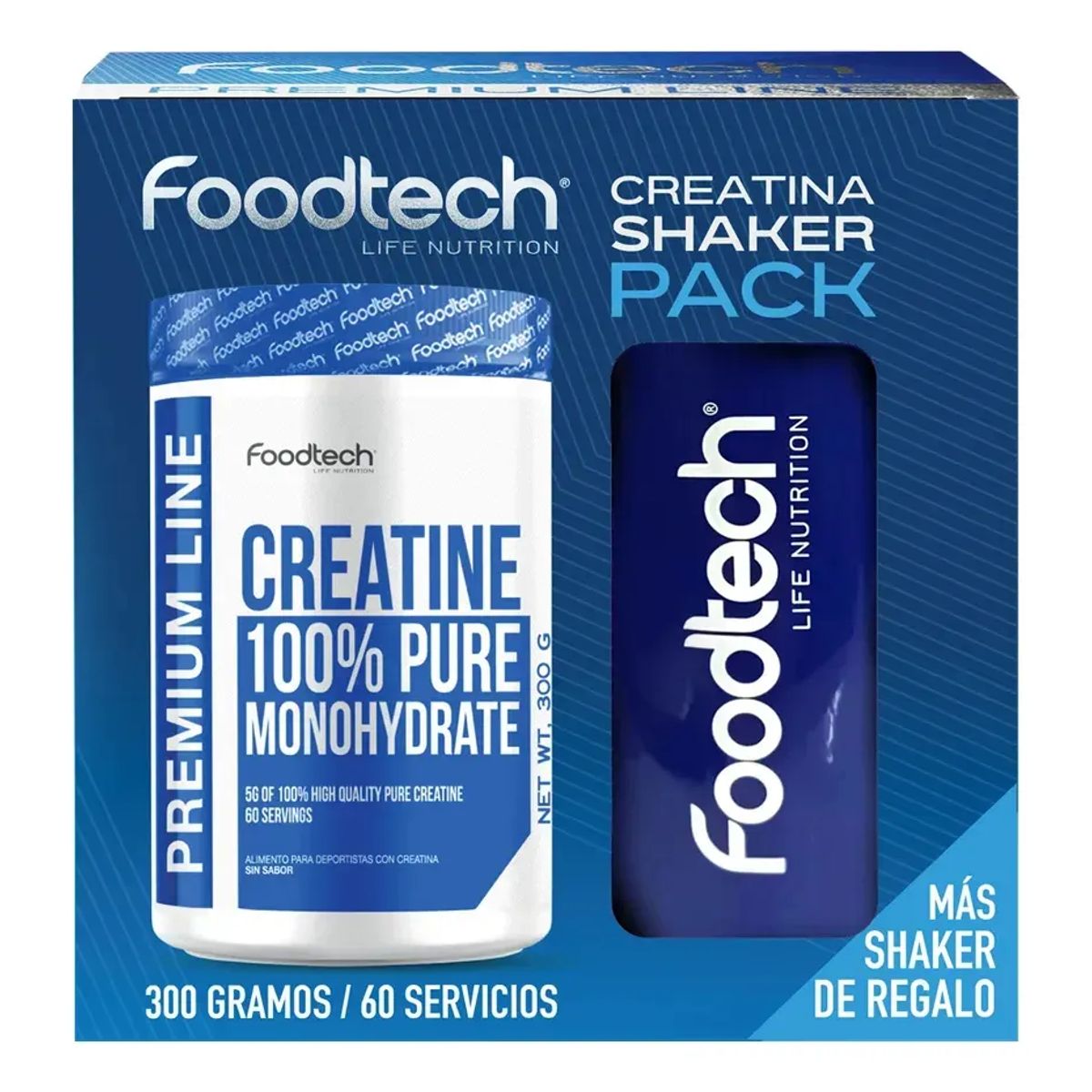 FOODTECH - Creatina Monohidratada + Shaker Foodtech - 300 gr 60 servicios