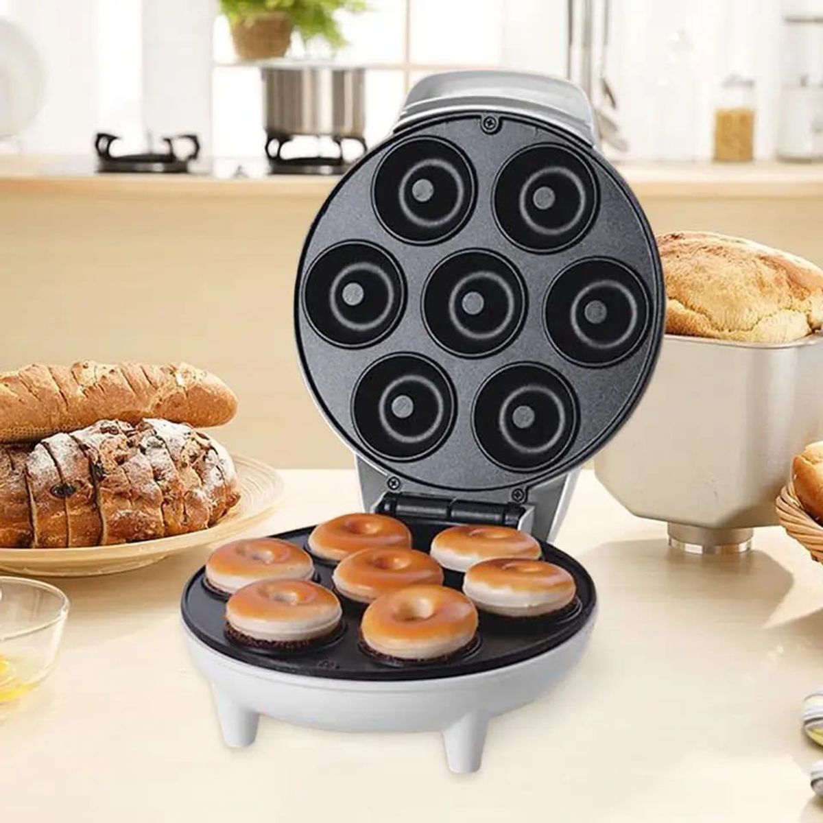 GENERICO - Máquina de mini donut Eléctrica Para Hacer 7 Mini Donas blanca