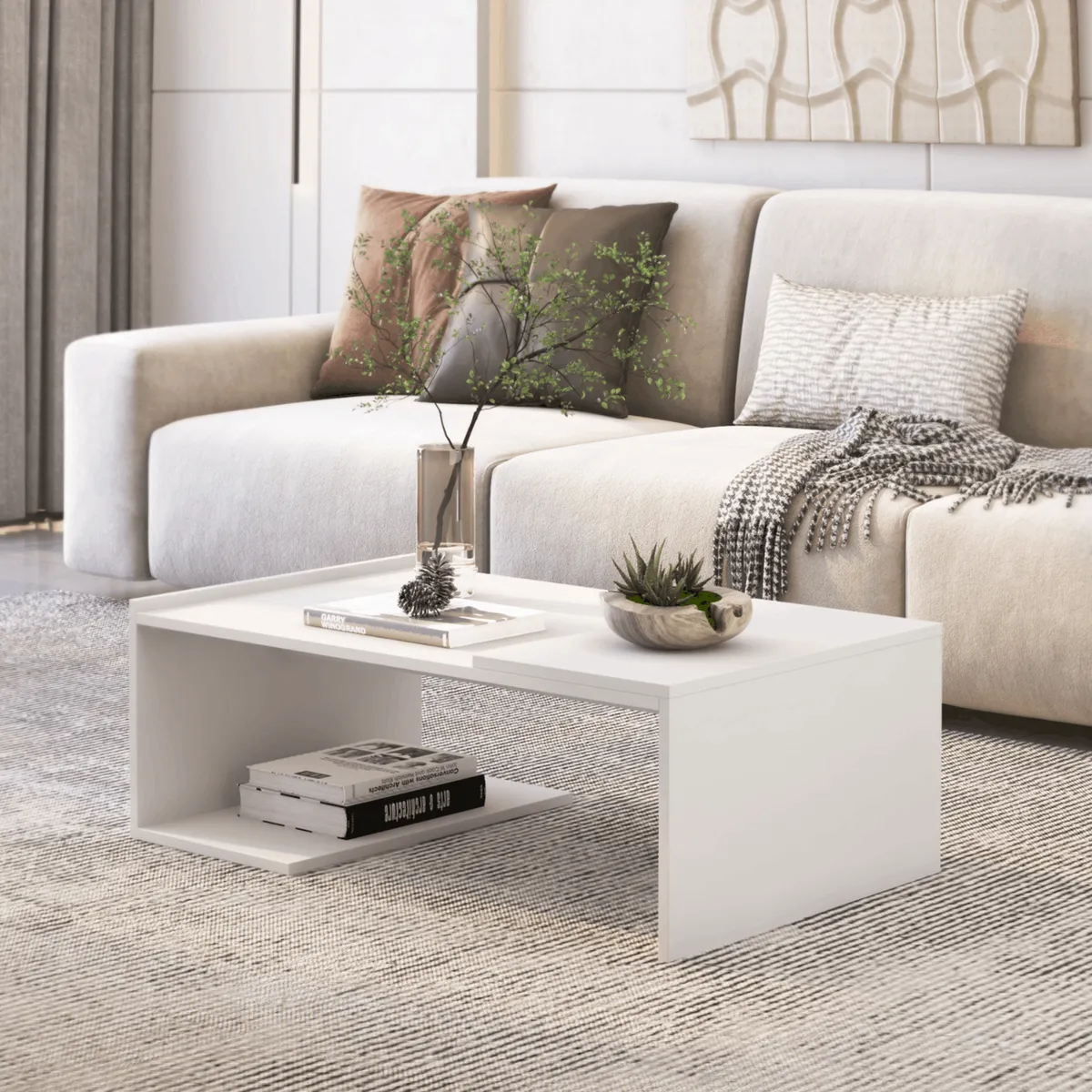 EXIT - Mesa de Centro Rectangular 90x54x31 cm Blanco Torino