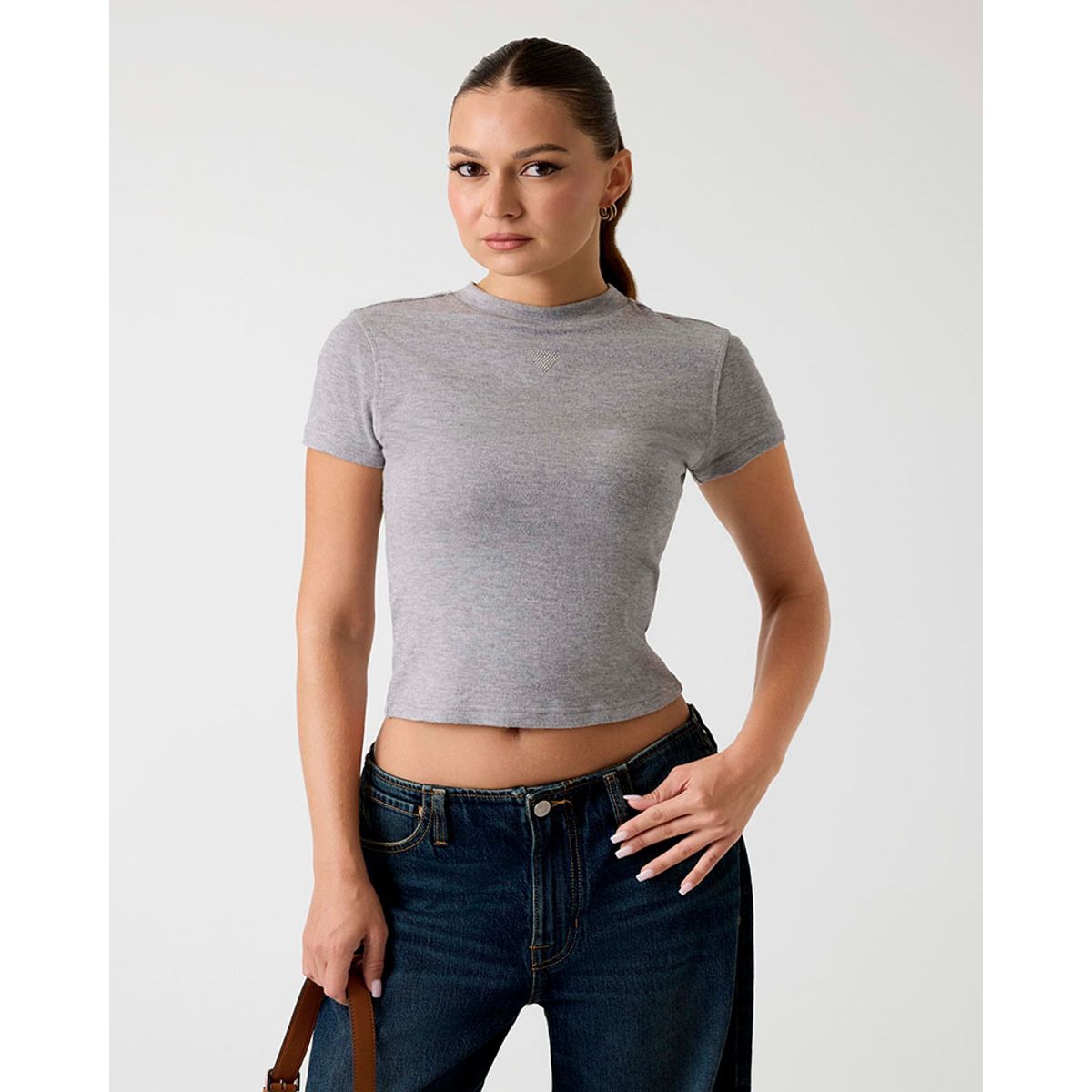 GUESS - Polera Ss Licia Mock Nk Gris