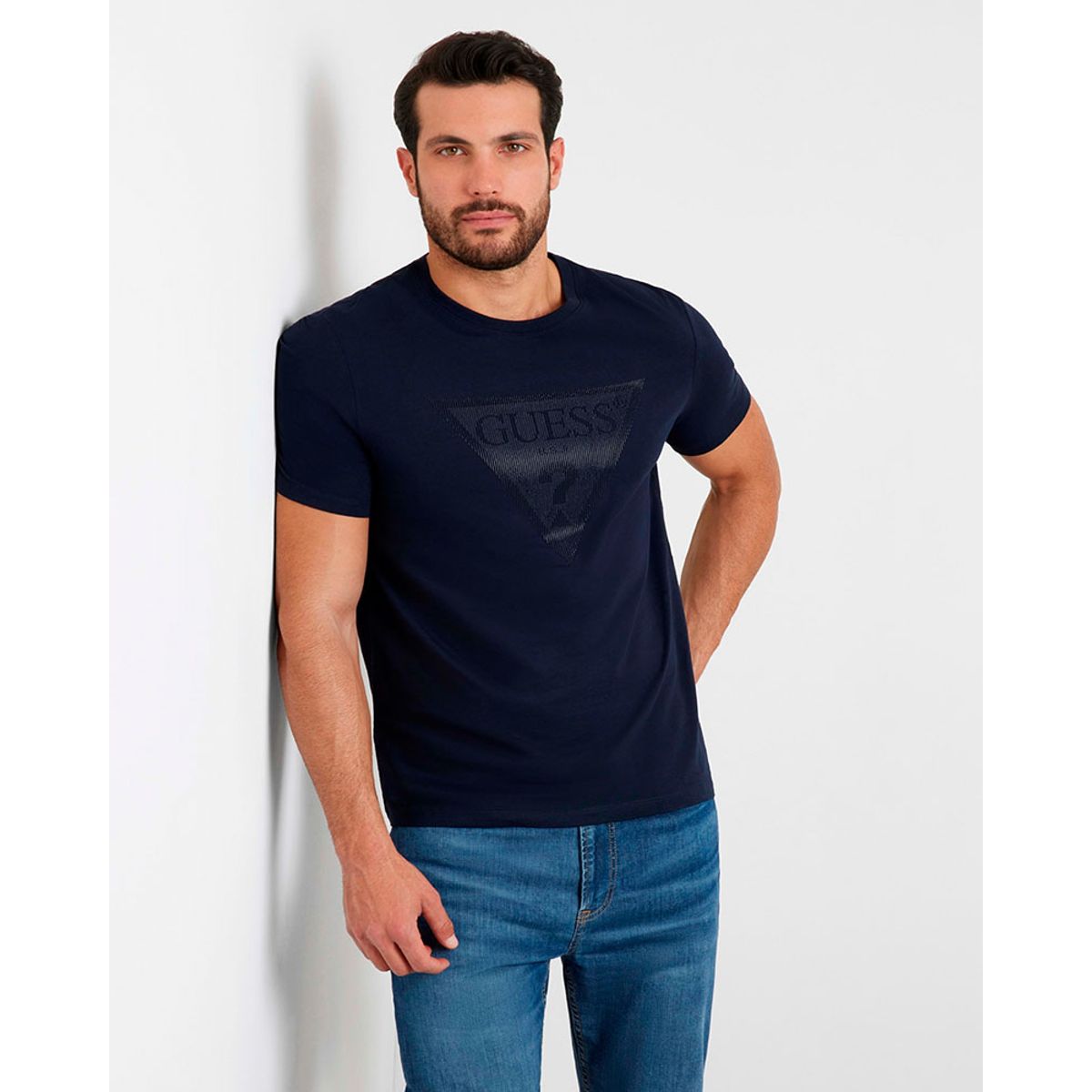 GUESS - Polera Hombre Ss Cn Shiny Gel Triangle Tee Azul Guess